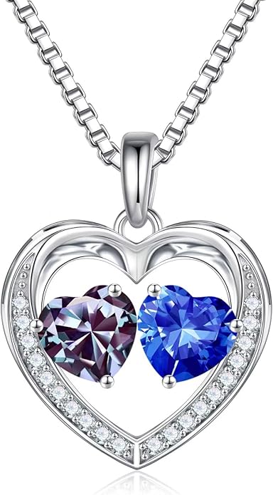 Iefil Birthstone Jewelry for Women - 925 Sterling Silver Birthstone Necklace, Anniversary Birthday Gifts for Women, Jewelry Gifts for Her Wife Mom Daughter