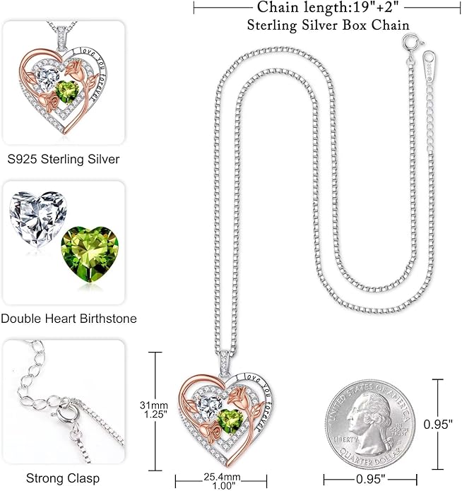 Iefil Birthstone Necklace for Women - Sterling Silver Birthstone Necklace Anniversary Birthday Gifts for Her Wife Mom Daughter