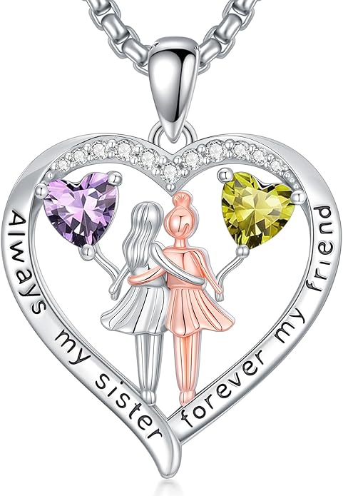 Always My Sister Forever My Friend Birthstone Pendant Necklace Women Jewelry Christmas Valentine Mothers Day Birthday Gifts for Women Sister From Sister
