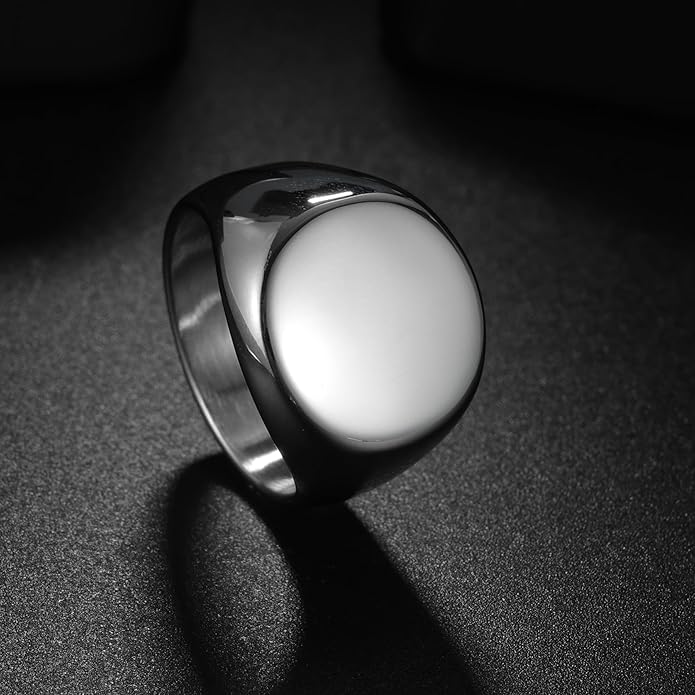 Mens Signet Rings Stainless Steel Pinky Ring for Men Women Silver/Black/Gold Square Cool Finger Ring, Gift for Dad Husband