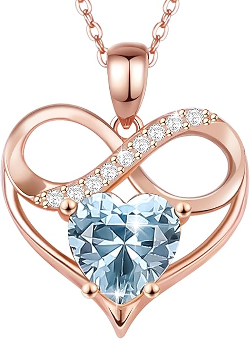 Rose Gold Birthstone Necklaces Heart Birthstone Pendant Necklaces For Women Valentine's Day Mother's Day Anniversary Christmas Gifts