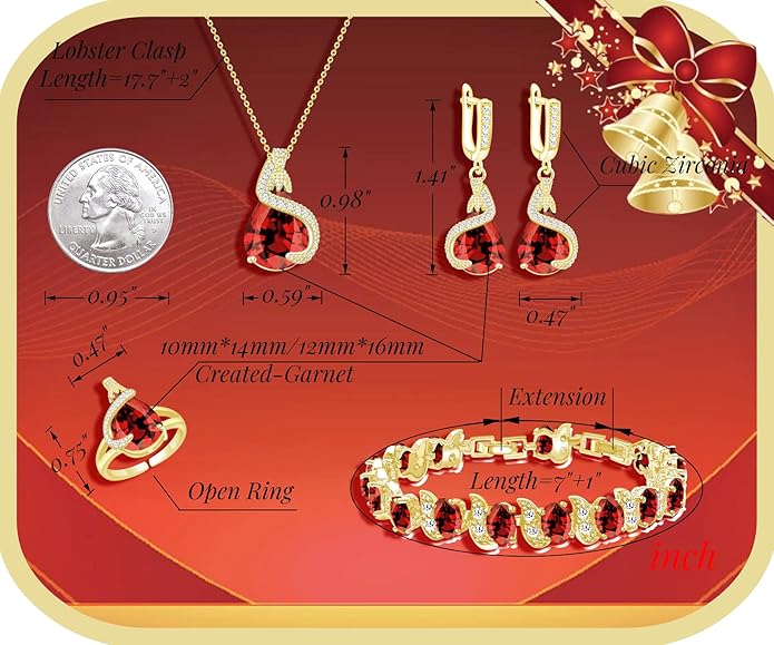 GZWHD Jewelry Set for Women Water Drop Cubic Zirconia Artificial Crystal Earrings Pendant Necklace Open Ring Tennis Bracelet Wedding Anniversary Birthday Engagement Gift for Bridesmaid Wife Girlfriend Friend