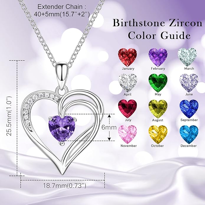 925 Sterling Silver Heart Necklace for Women Birthstone Necklace Silver Jewelry for Womens Jewelry Gifts for Women Her Mom