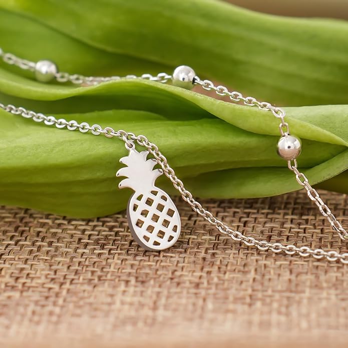 CHIC & ARTSY Womens Sterling Silver Created Opal Layered Anklet Bracelet Dainty Beaded Chain Adjustable 11" Best Friend Anklet