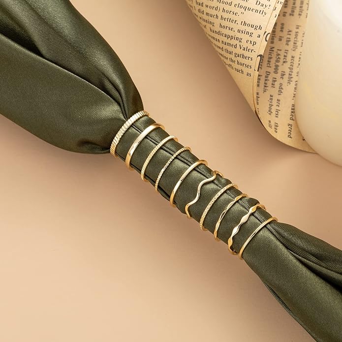 WFYOU 10 Pcs 1-2mm 18K Gold Plated Simple Rings for Women Band Knuckle Stacking Midi Rings Elegant Classic Minimalist Rings Comfort Fit