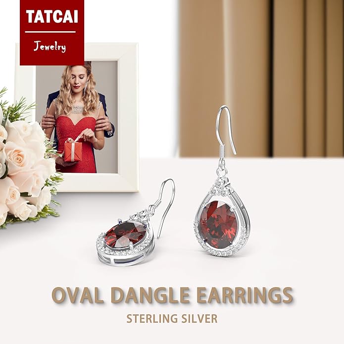 18K White Gold Plated Sterling Silver Oval Cut Cubic Zirconia Drop Dangle Earrings for Women Hypoallergenic Statement Earrings Gifts for Women Mom