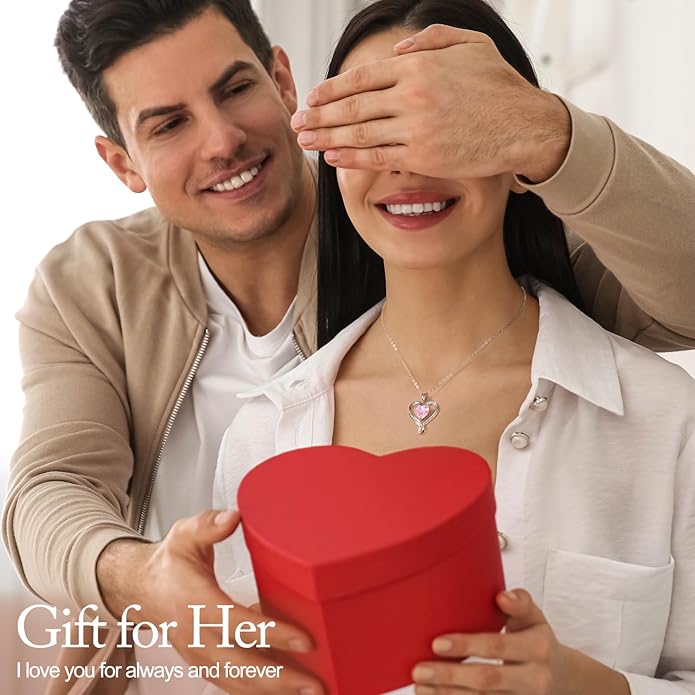 Birthday Gifts for Women Wife Infinity Heart Birthstone I Love You Necklace for Women S925 Sterling Silver Anniversary Wedding Gifts for Christmas Valentines Mothers Day Women's jewelry Diamond Pendant Necklaces Gift for Her Mom Daughter Grandma