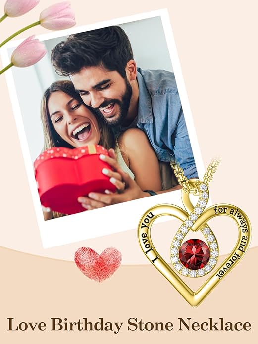 I Love You For Always and Forever Birthstone Necklace Infinity Love Heart Pendant Jewelry Christmas Valentine Mothers Day Birthday Gifts for Women Her Wife Girlfriend