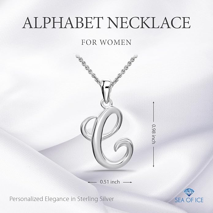 SEA OF ICE Letter Initial Necklace, Alphabet Letter Pendant Necklace, Sterling Silver, Gold, Rose Gold Necklace for Women, Elegant Initial Necklaces, Personalized Custom Women's Necklaces