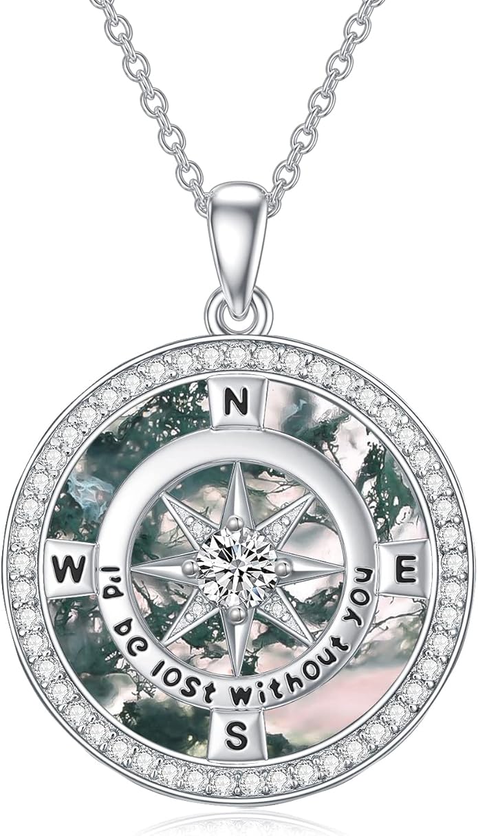 TOUPOP Compass Necklace for Women 925 Sterling Silver I'd be Lost without You Compass Pendant Birthstone Necklaces Anniversary Jewelry Birthday Gift for Girlfriend Wife Graduation Gifts for Her Daugthter