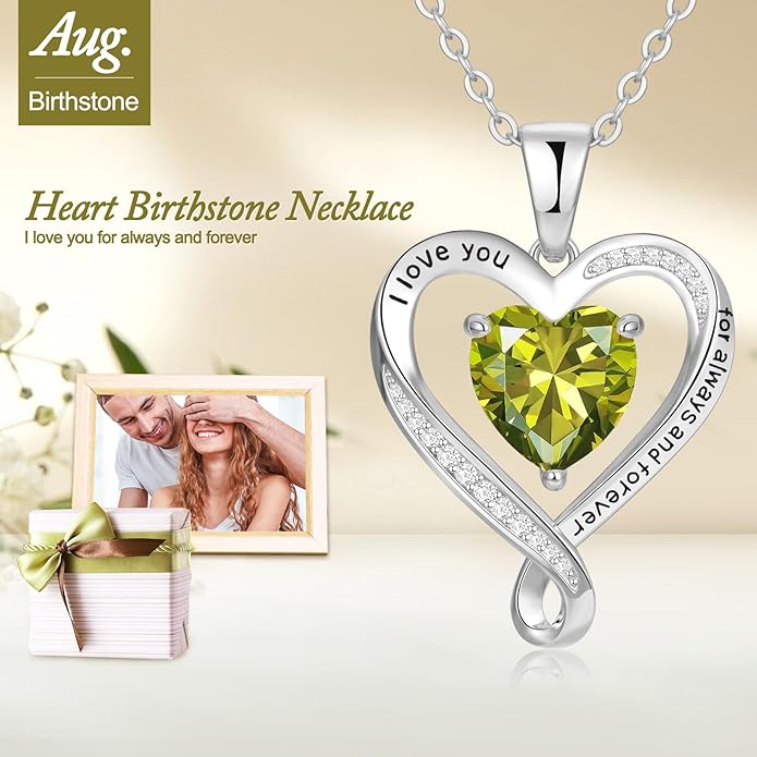 Birthday Gifts for Women Wife Infinity Heart Birthstone I Love You Necklace for Women S925 Sterling Silver Anniversary Wedding Gifts for Christmas Valentines Mothers Day Women's jewelry Diamond Pendant Necklaces Gift for Her Mom Daughter Grandma