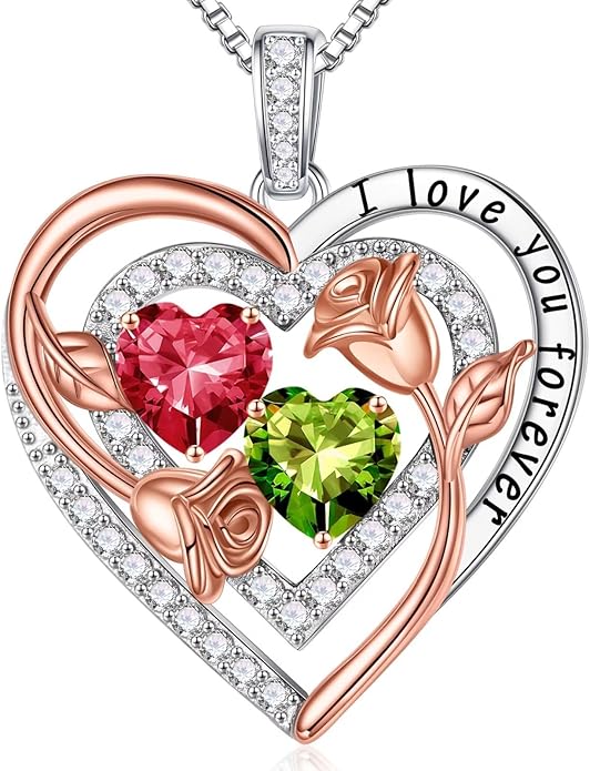 Iefil Birthstone Necklace for Women - Sterling Silver Birthstone Necklace Anniversary Birthday Gifts for Her Wife Mom Daughter