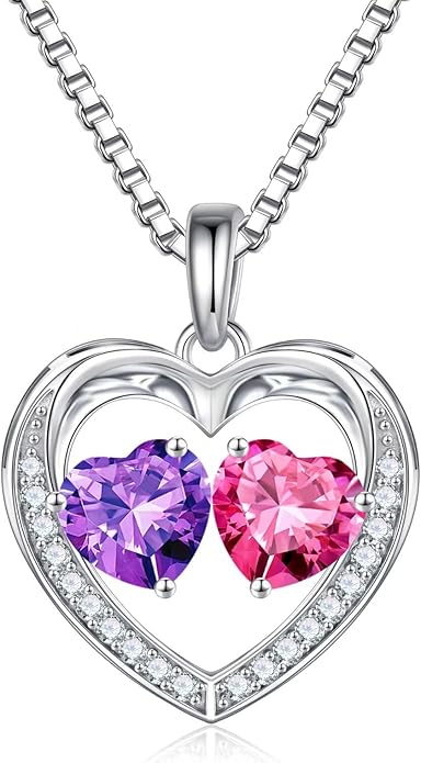 Iefil Birthstone Jewelry for Women - 925 Sterling Silver Birthstone Necklace, Anniversary Birthday Gifts for Women, Jewelry Gifts for Her Wife Mom Daughter