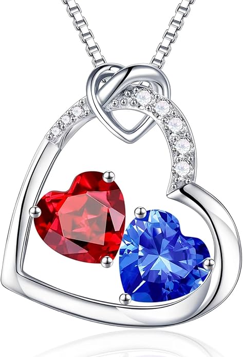 Iefil Birthstone Necklace for Women - 925 Sterling Silver Birthstone Necklace, Anniversary Birthday Gifts for Women Wife Girlfriend, Jewelry for Mom Daughter