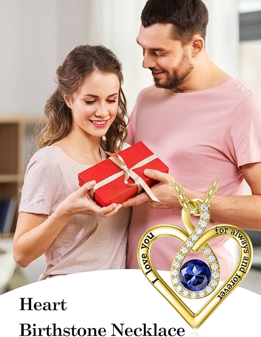 I Love You For Always and Forever Birthstone Necklace Infinity Love Heart Pendant Jewelry Christmas Valentine Mothers Day Birthday Gifts for Women Her Wife Girlfriend