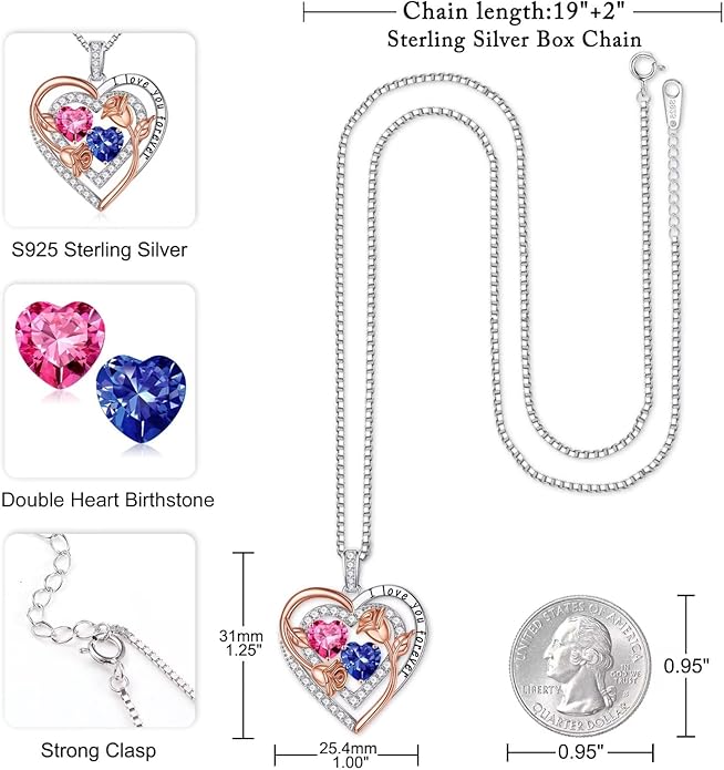 Iefil Birthstone Necklace for Women - Sterling Silver Birthstone Necklace Anniversary Birthday Gifts for Her Wife Mom Daughter