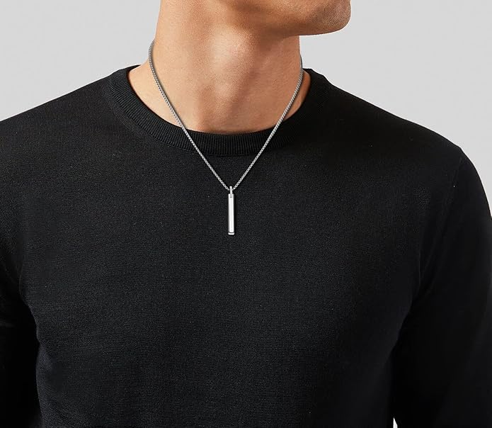 COAI Tungsten Bar Necklace for Men, Men's Pendant Necklace God/Silver 20"-26"
