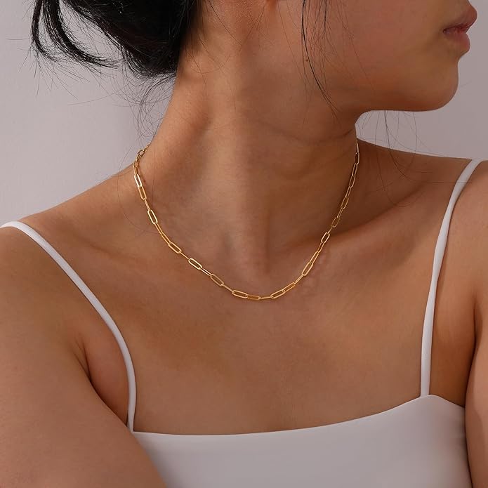 Charm Necklace for Women, 14K Gold Plated Shell Sun Starfish Summer Beach Necklace 16+3" Paperclip Chain Jewelry Gifts