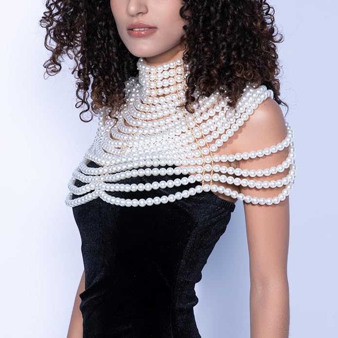 CCbodily Pearl Body Chain Bra - Fashion Shoulder Necklaces Bra Chain Body Jewelry