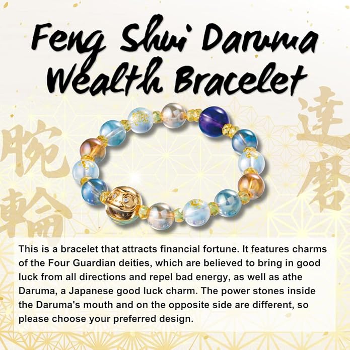 Japan money luck feng shui Daruma bracelet wealth friendship Japanese traditional lucky charm good fortune unisex 6-8 inches stretch