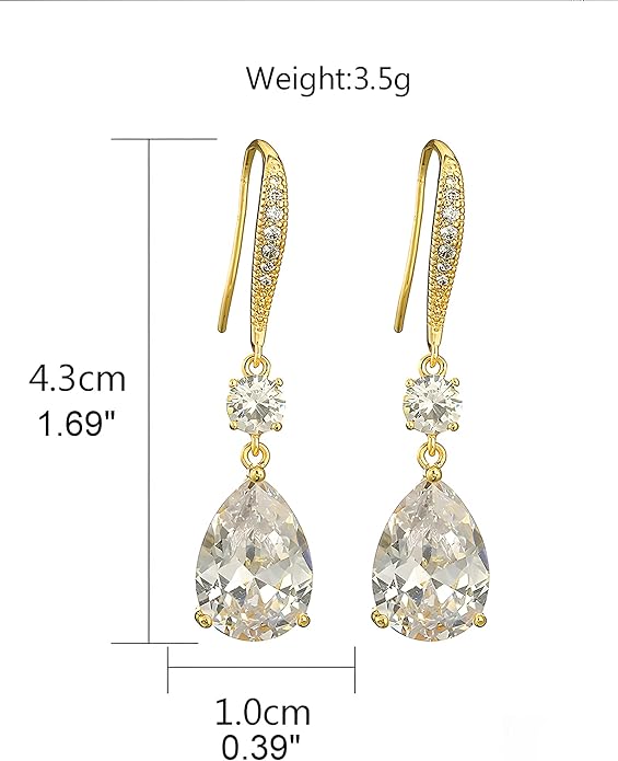 Drop Dangle Earrings for Women, Pear Cut Cubic Zirconia Long Teardrop Wedding Bridal Earrings, Silver Rose Gold Plated Copper Brass Micro Inlay CZ Gorgeous Plain Simple Fine Jewelry Gifts Box