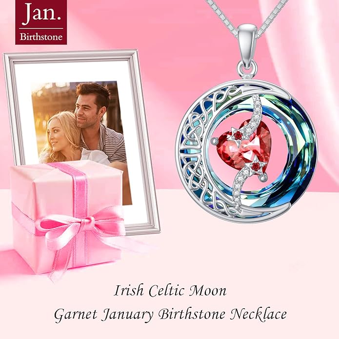 TOUPOP Birthstone Necklace 925 Sterling Silver Moon and Star Pendant with Blue Crystal Celtic Moon Jewelry Birthday Christmas Gifts for Women Mom Wife Her Daughter