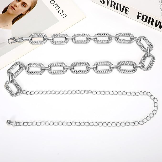 WHIPPY Metal Waist Chain Belt Women Adjustable Body Link Belts Ladies Fashion Chain for Jeans Dress