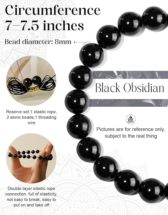 Handmade Natural Stone Beaded Stretch Bracelets,Healing Crystals Protection Bracelet,Spiritual Jewelry Gifts for Women & Men,Replacement Beads Included