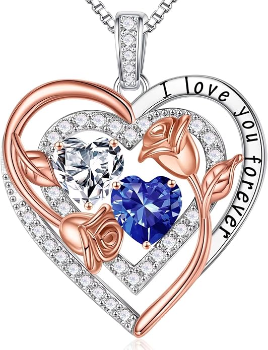 Iefil Birthstone Necklace for Women - Sterling Silver Birthstone Necklace Anniversary Birthday Gifts for Her Wife Mom Daughter