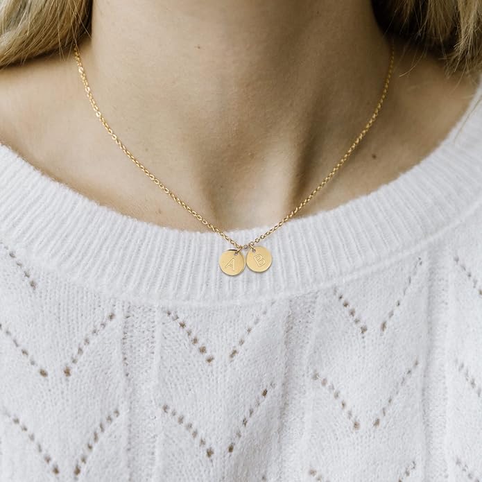 Two Initial Necklace for Women, 14K Gold Plated Dainty You and Her Initial Necklace Relationship Jewelry Mothers Day Valentines Gifts for Women Mom Friend Sister Her Birthday