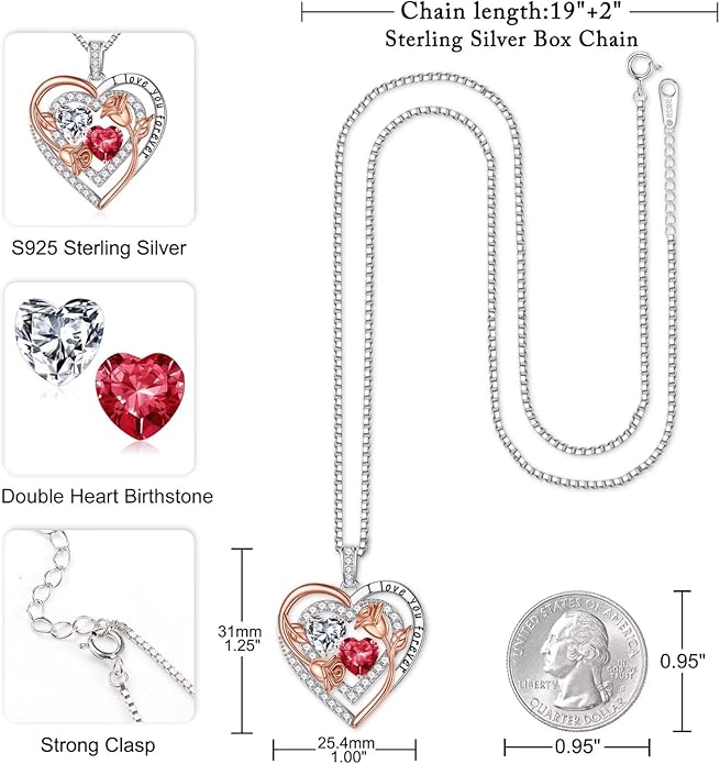 Iefil Birthstone Necklace for Women - Sterling Silver Birthstone Necklace Anniversary Birthday Gifts for Her Wife Mom Daughter