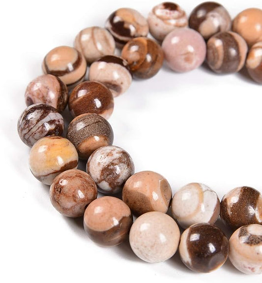 36pcs 10mm Natural Brown Zebra Gemstone Round Spacer Loose Stone Beads for Jewelry Making 15.5" 1 Strand (Brown Zebra, 10mm 36Beads)