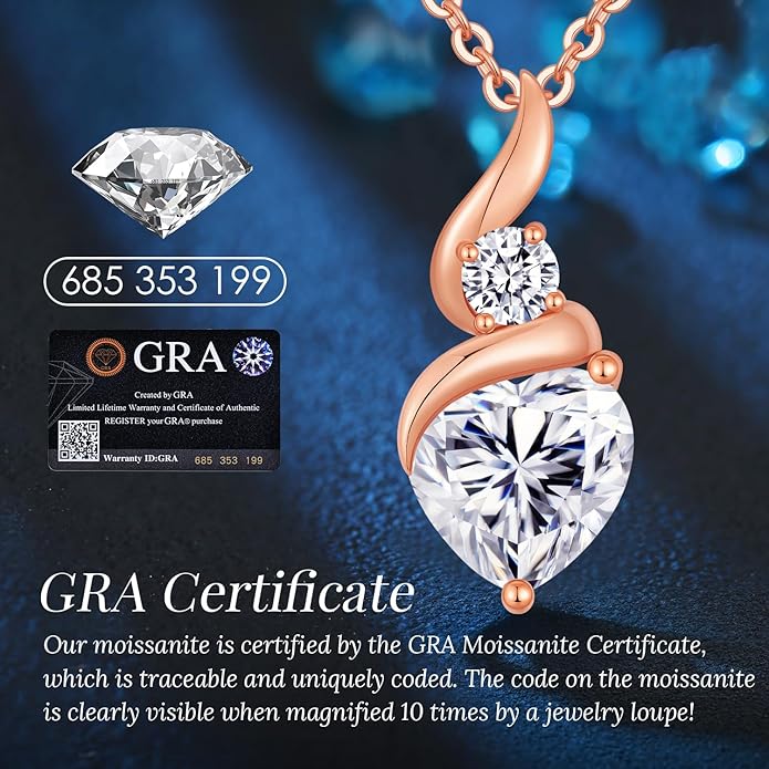Moissanite Heart Pendant Necklaces for Women，925 Sterling Silver Gold Plating Necklace with Birthstone，Ideal Anniversary Present or Birthday Christmas Valentine Engagements Mothers Day Jewelry Gifts for Mom Wife Her Girlfriend