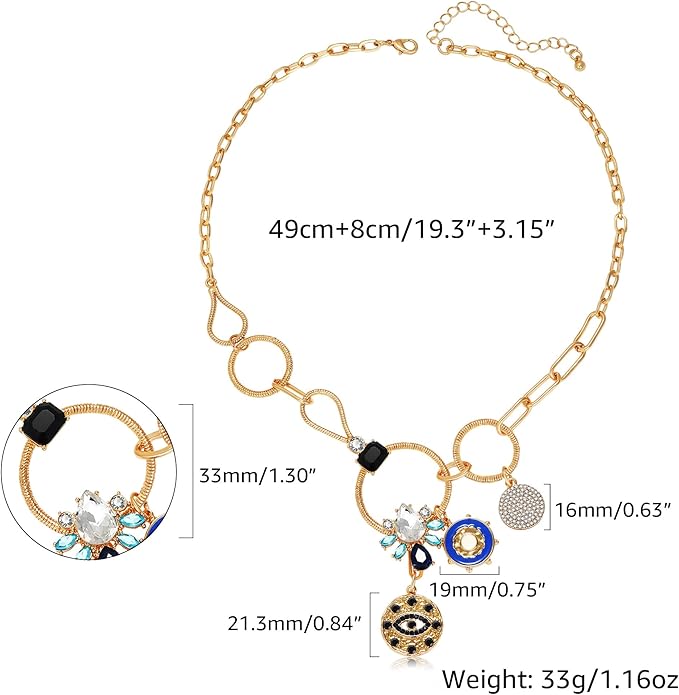 Charm Necklace for Women Gold Evil Eye Sun Moon Flower Coin Pendant Necklace Dainty Paperclip Chain Vintage Luck Amulet Choker Necklaces Celestial Jewelry Gift