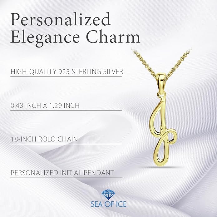 SEA OF ICE Letter Initial Necklace, Alphabet Letter Pendant Necklace, Sterling Silver, Gold, Rose Gold Necklace for Women, Elegant Initial Necklaces, Personalized Custom Women's Necklaces