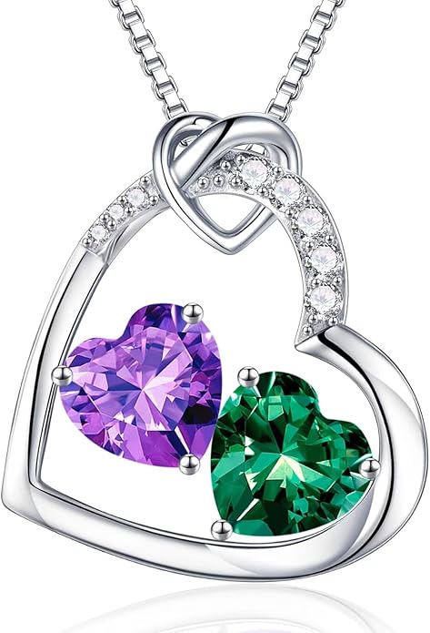 Iefil Birthstone Necklace for Women - 925 Sterling Silver Birthstone Necklace, Anniversary Birthday Gifts for Women Wife Girlfriend, Jewelry for Mom Daughter