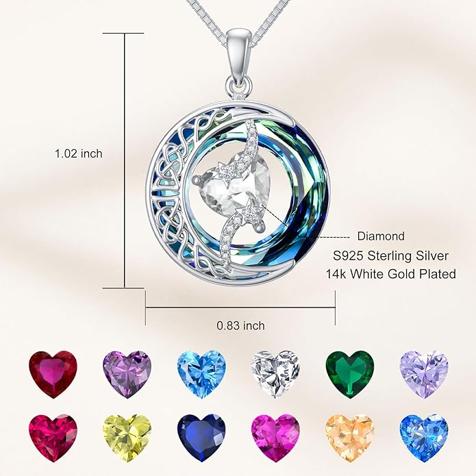 TOUPOP Birthstone Necklace 925 Sterling Silver Moon and Star Pendant with Blue Crystal Celtic Moon Jewelry Birthday Christmas Gifts for Women Mom Wife Her Daughter