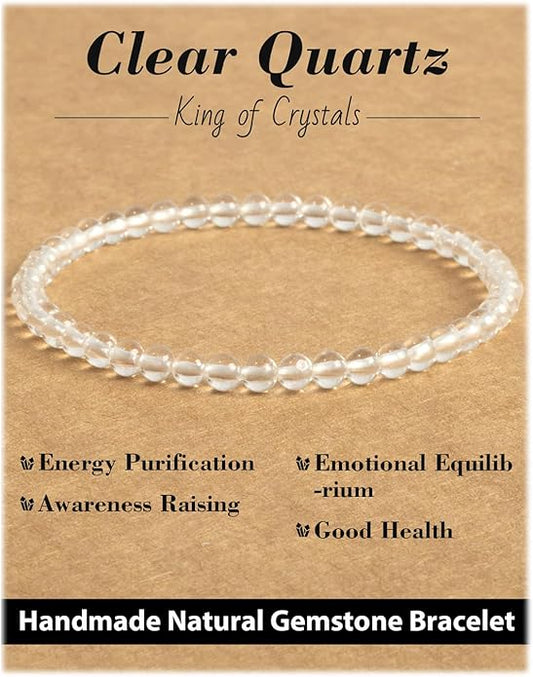 Handmade Natural Stone Beaded Stretch Bracelets,Healing Crystals Protection Bracelet,Spiritual Jewelry Gifts for Women & Men,Replacement Beads Included