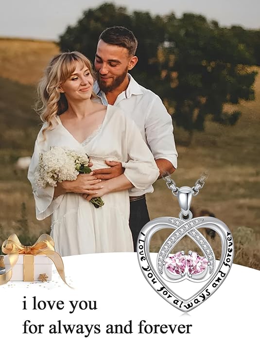 Birthstone Necklaces for Women I Love You for Always and Forever Heart Pendant Necklace Anniversary Jewelry Christmas Valentine Mothers Day Birthday Gifts for Her Wife Girlfriend