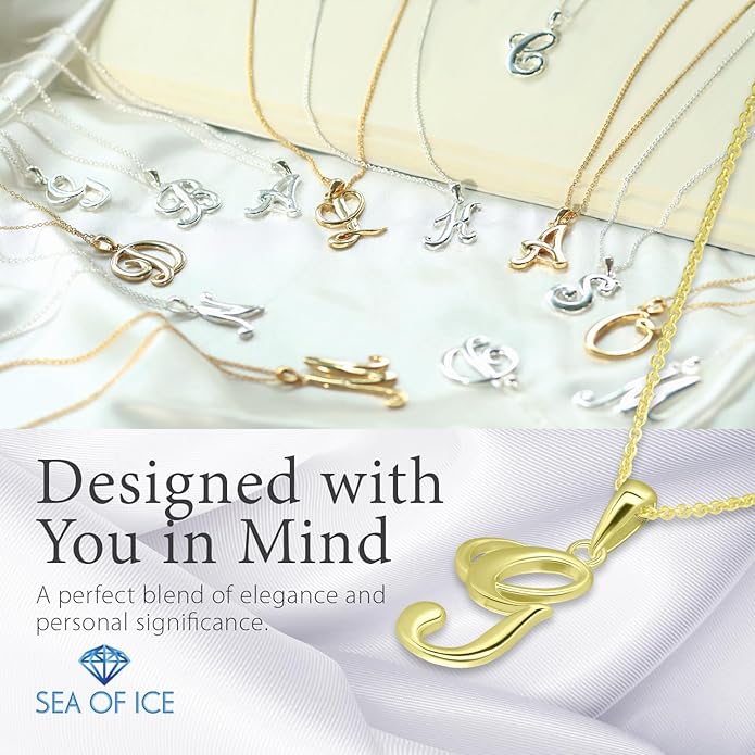 SEA OF ICE Letter Initial Necklace, Alphabet Letter Pendant Necklace, Sterling Silver, Gold, Rose Gold Necklace for Women, Elegant Initial Necklaces, Personalized Custom Women's Necklaces