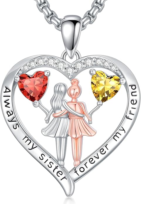 Always My Sister Forever My Friend Birthstone Pendant Necklace Women Jewelry Christmas Valentine Mothers Day Birthday Gifts for Women Sister From Sister