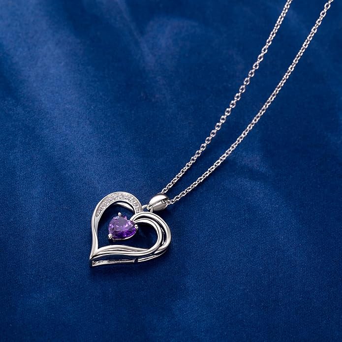 925 Sterling Silver Heart Necklace for Women Birthstone Necklace Silver Jewelry for Womens Jewelry Gifts for Women Her Mom