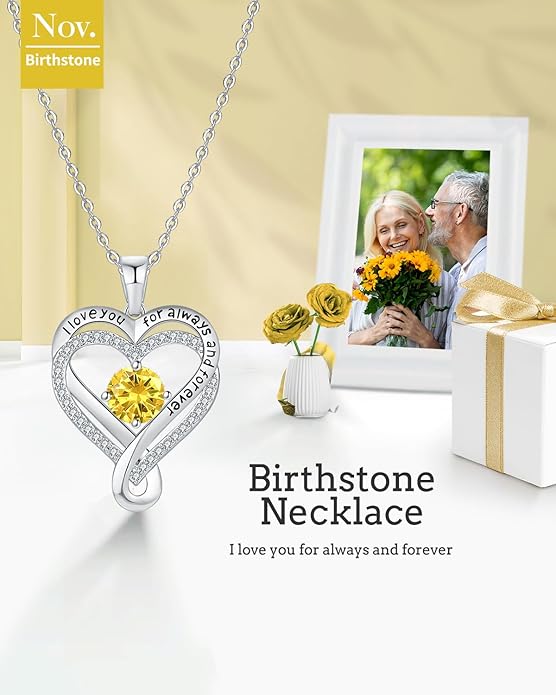 Jewelry for Women Wife Infinity Heart Birthstone I Love You Necklace S925 Anniversary Women Necklaces for Her Wife Birthday Gift Ideas, Birthday Present for Girlfriend Mom Daughter Sterling Silver