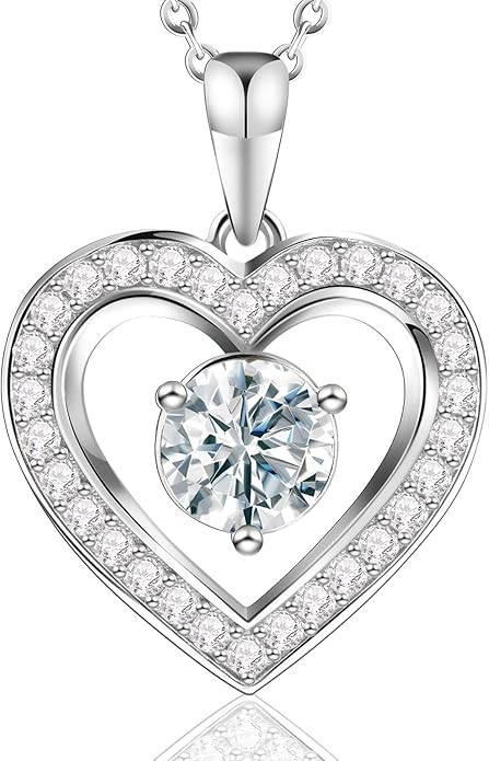 Full Moissanite Heart Necklace - No CZ! 2ct Vibrant Birthstone & 30 White Gems | 12 Month Gifts for Wife, Mom, Her | Anniversary, Valentine's Day, Mother's Day Jewelry