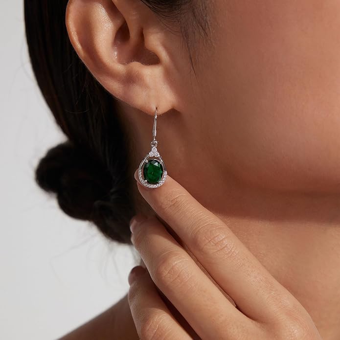 18K White Gold Plated Sterling Silver Oval Cut Cubic Zirconia Drop Dangle Earrings for Women Hypoallergenic Statement Earrings Gifts for Women Mom