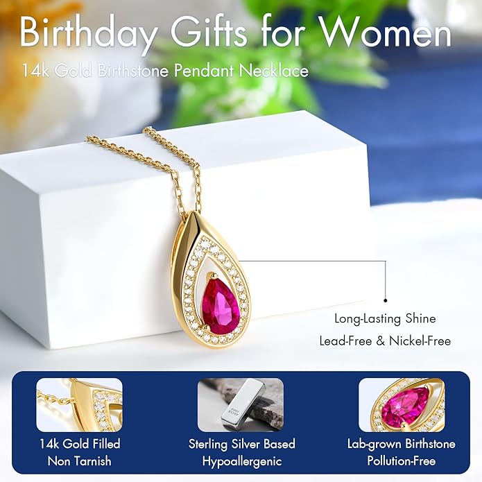 Kstyle 14K Gold Lab-Grown Moissanite/Emerald/Birthstone Pendant Necklaces for Women, Wife Girlfriend Daughter Mom Grandma Gifts, Dainty Birthday Jewelry for Her (925 Sterling Silver Base) Non Tarnish