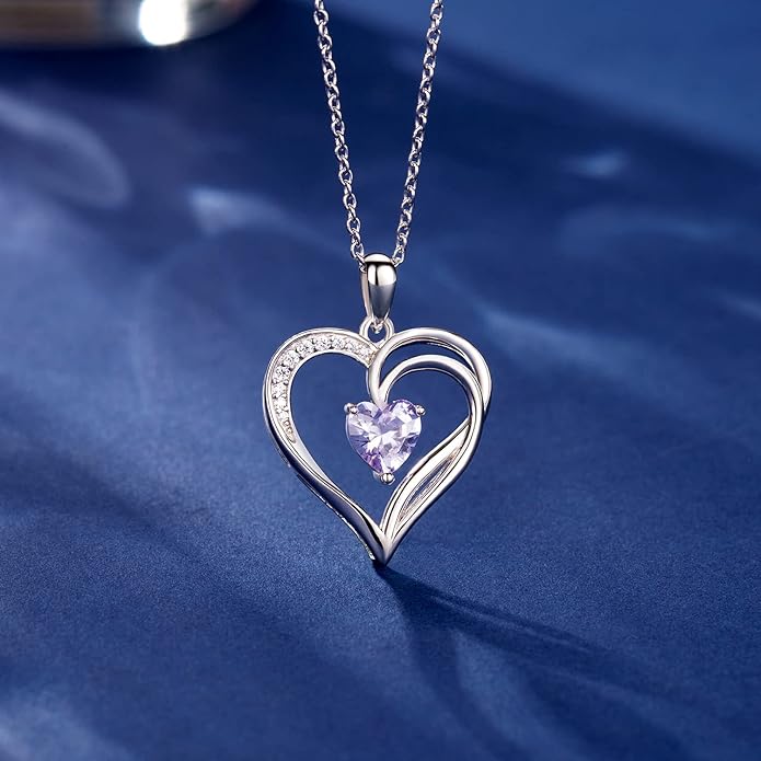 925 Sterling Silver Heart Necklace for Women Birthstone Necklace Silver Jewelry for Womens Jewelry Gifts for Women Her Mom