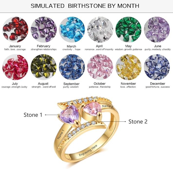 JewelOra Personalized Birthstone Rings for Women Promise Rings for Her Women Mother Rings with Engraved 2 Names Customized Gifts for Mom