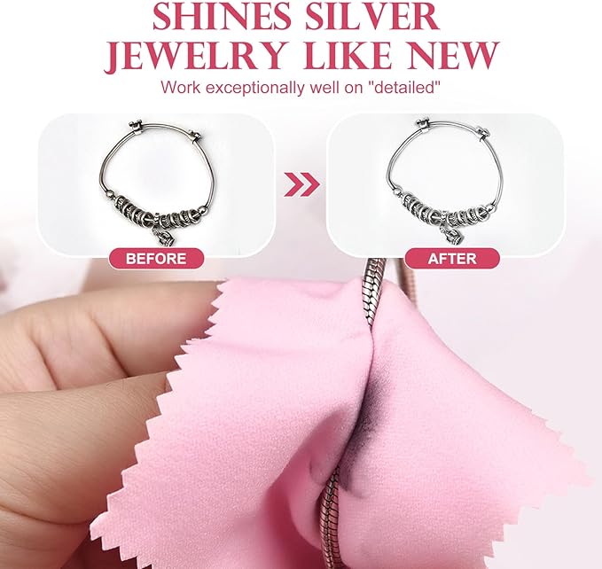 SEVENWELL 50pcs Jewelry Cleaning Cloth Pink Polishing Cloth for Sterling Silver Gold Platinum Small Silver Polish 8x8cm