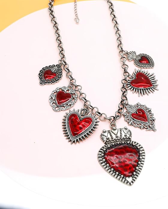 Chunky Retro Heart Necklace for Women Antique Layer Beach Ocean Moon Stars Western Boho Charm Necklaces Retro Link Chain Jewelry